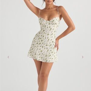 House of CB Cream and Green Floral Mini Dress